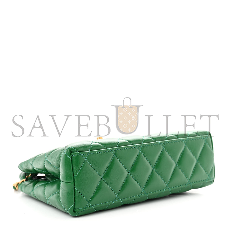 Ch*el master shiny calfskin quilted nano kelly shopper green as4416 (19*13*7cm)